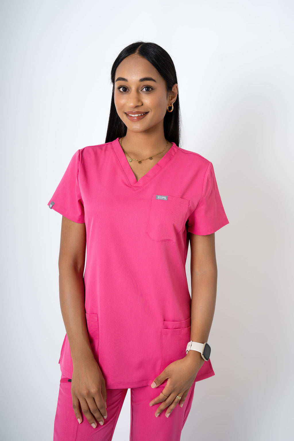 Fuschia EARTHx Ella Three-Pocket Scrub Top and Eva Jogger Set