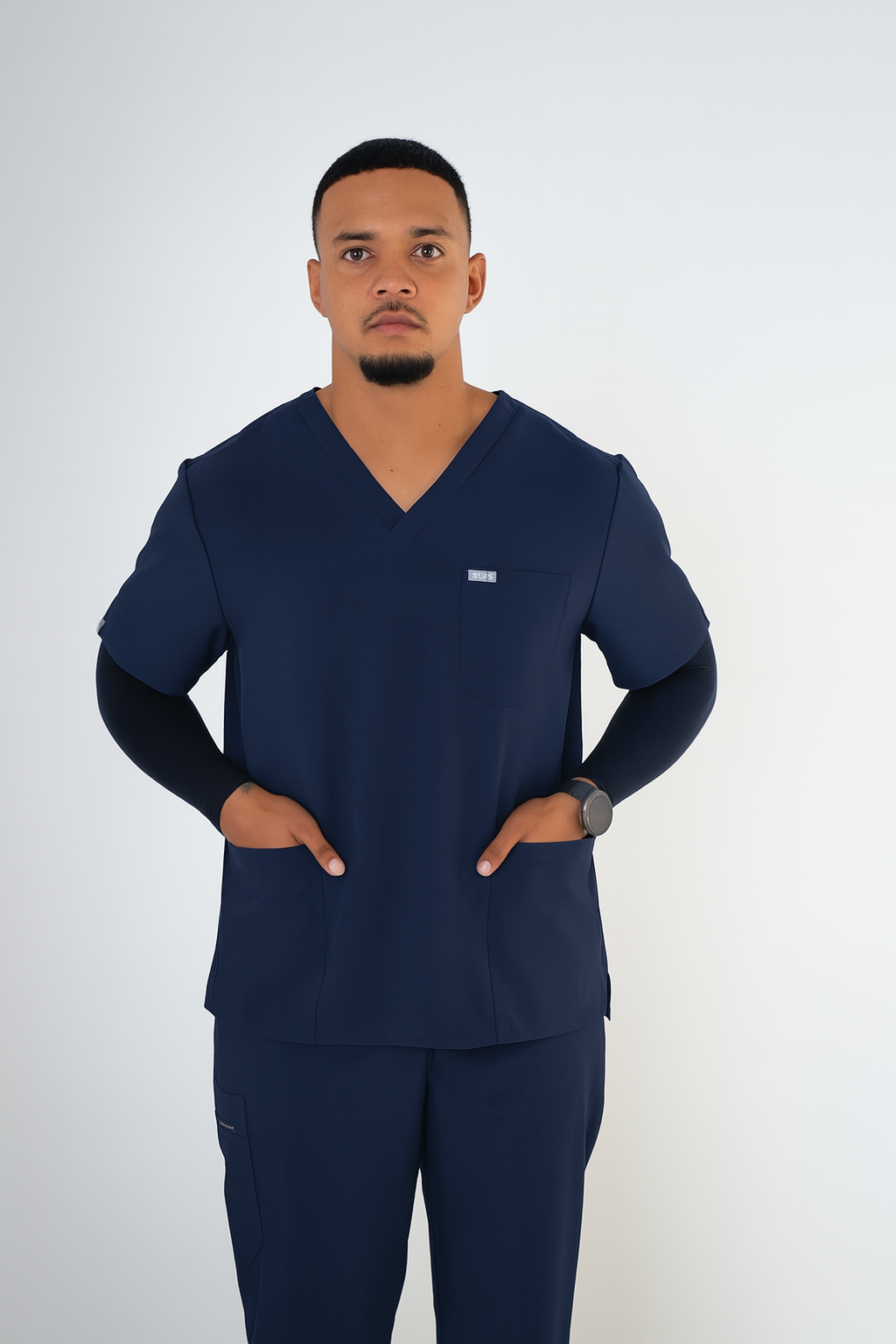 Midnight Navy Alex Three-Pocket Scrub Top and Leo Jogger Set