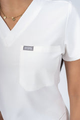Arctic White Amara Three-Pocket Scrub Top and Lara Jogger Set