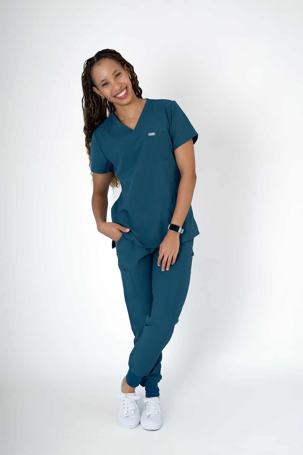 Lagoon Ella Three-Pocket Scrub Top and Eva Jogger Set