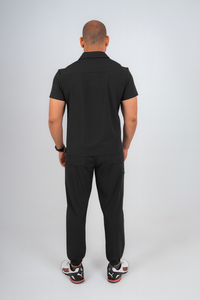 Black Matteo Three-Pocket Scrub Top and Neo Jogger Set