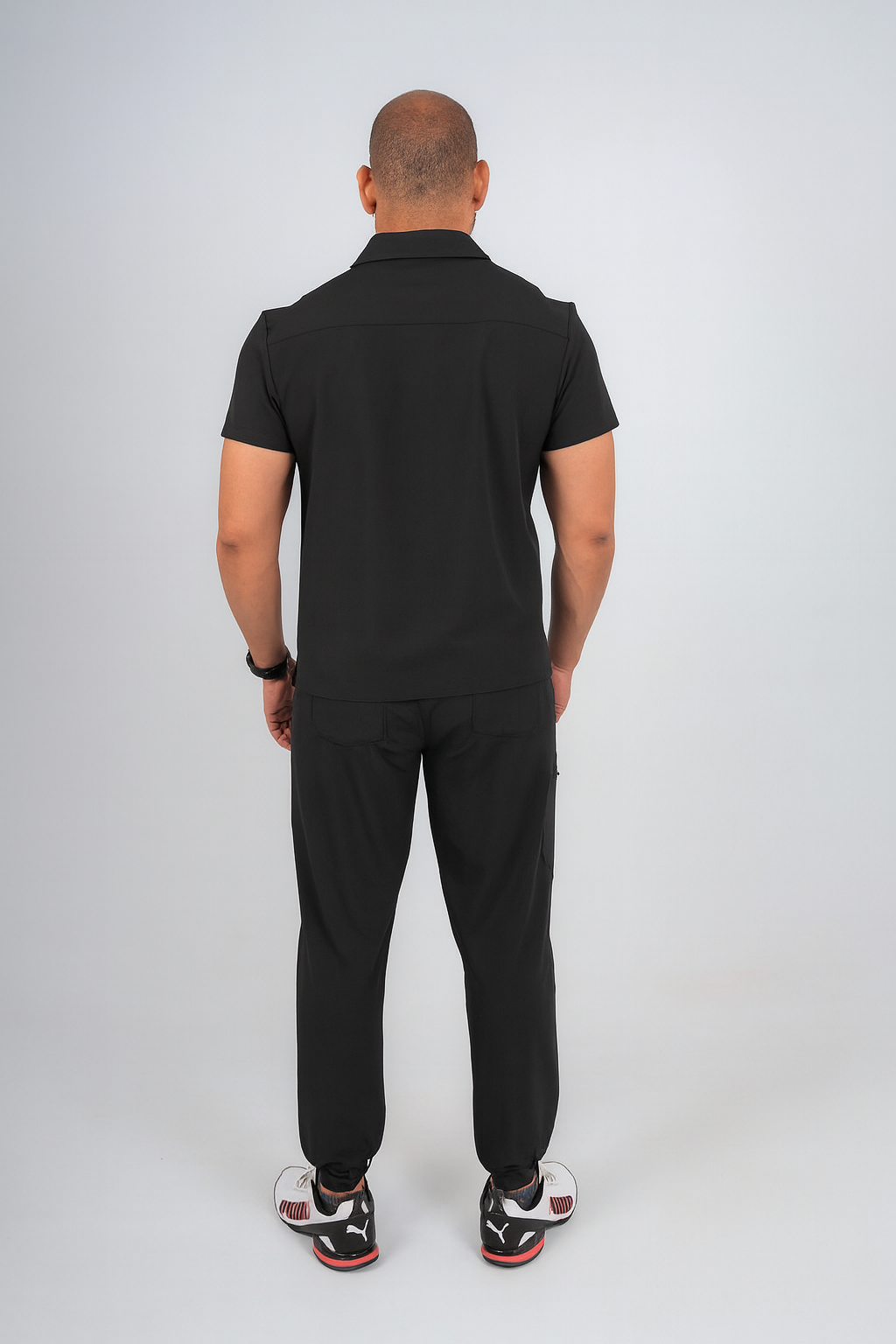 Black Matteo Three-Pocket Scrub Top and Neo Jogger Set