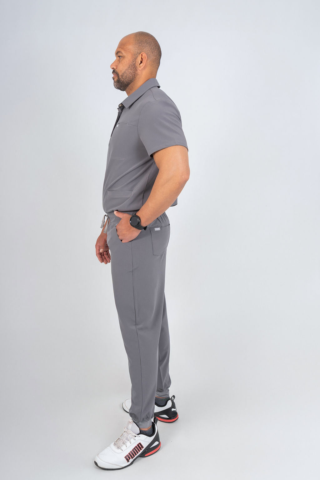 Slate Grey Matteo Three-Pocket Scrub Top and Neo Jogger Set