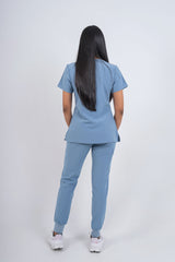 Steel Blue Amara Three-Pocket Scrub Top and Lara Jogger Set
