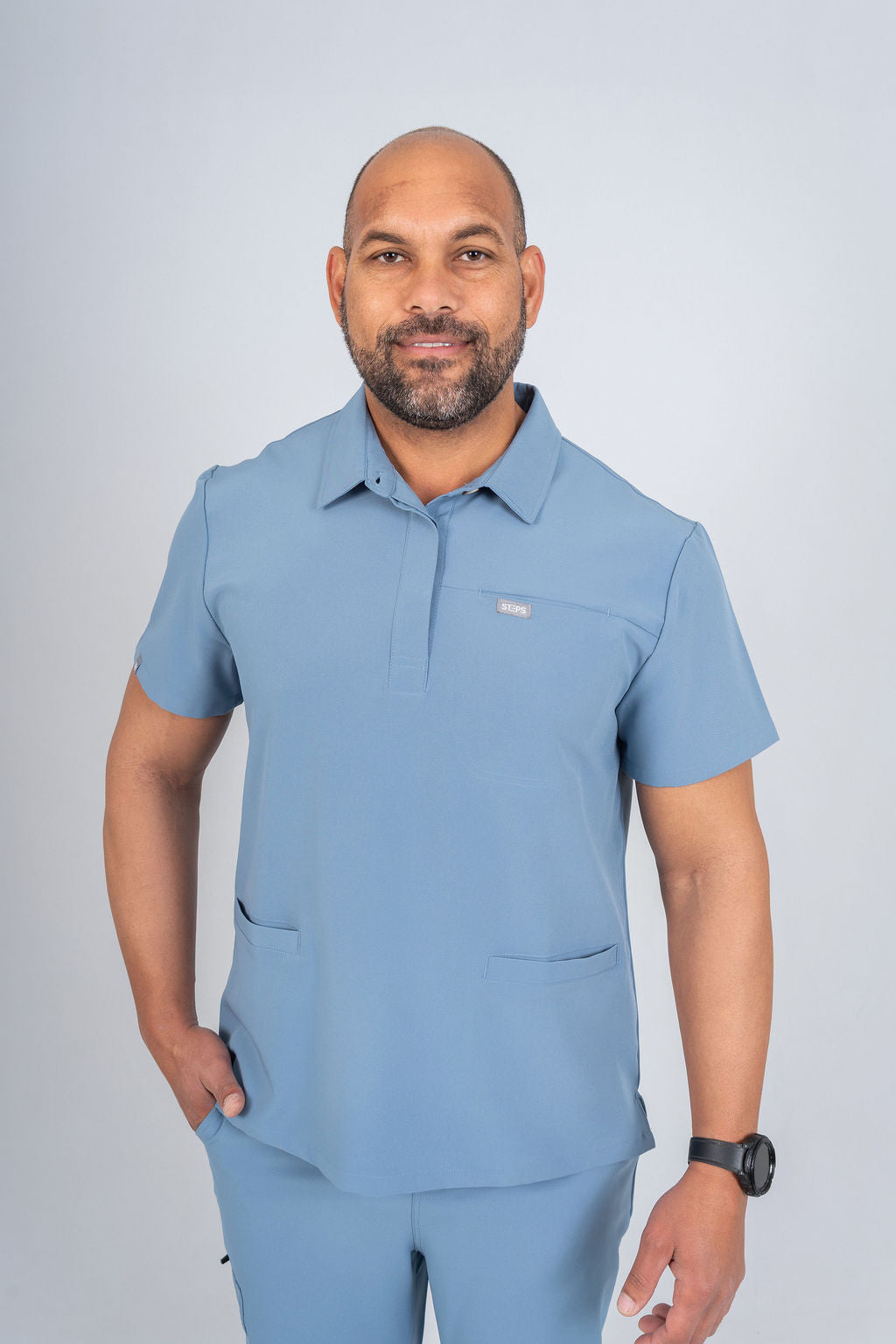 Steel Blue Matteo Three-Pocket Scrub Top and Neo Jogger Set