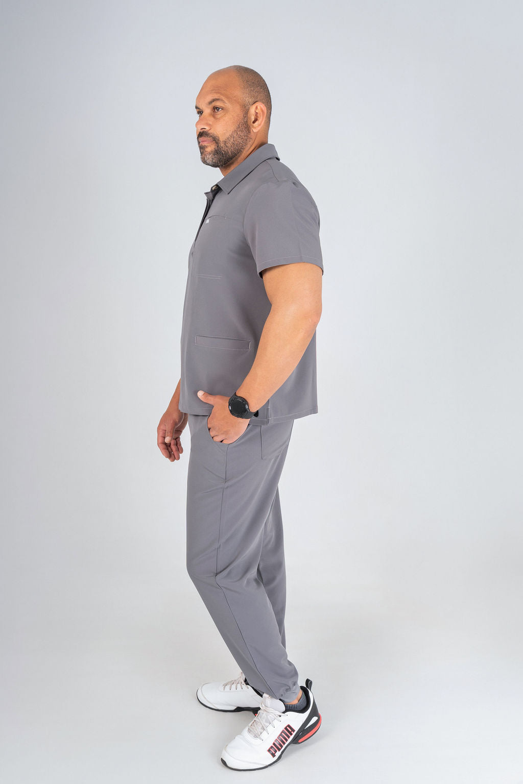 Slate Grey Matteo Three-Pocket Scrub Top and Neo Jogger Set