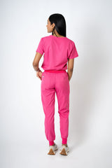 Fuschia EARTHx Ella Three-Pocket Scrub Top and Eva Jogger Set