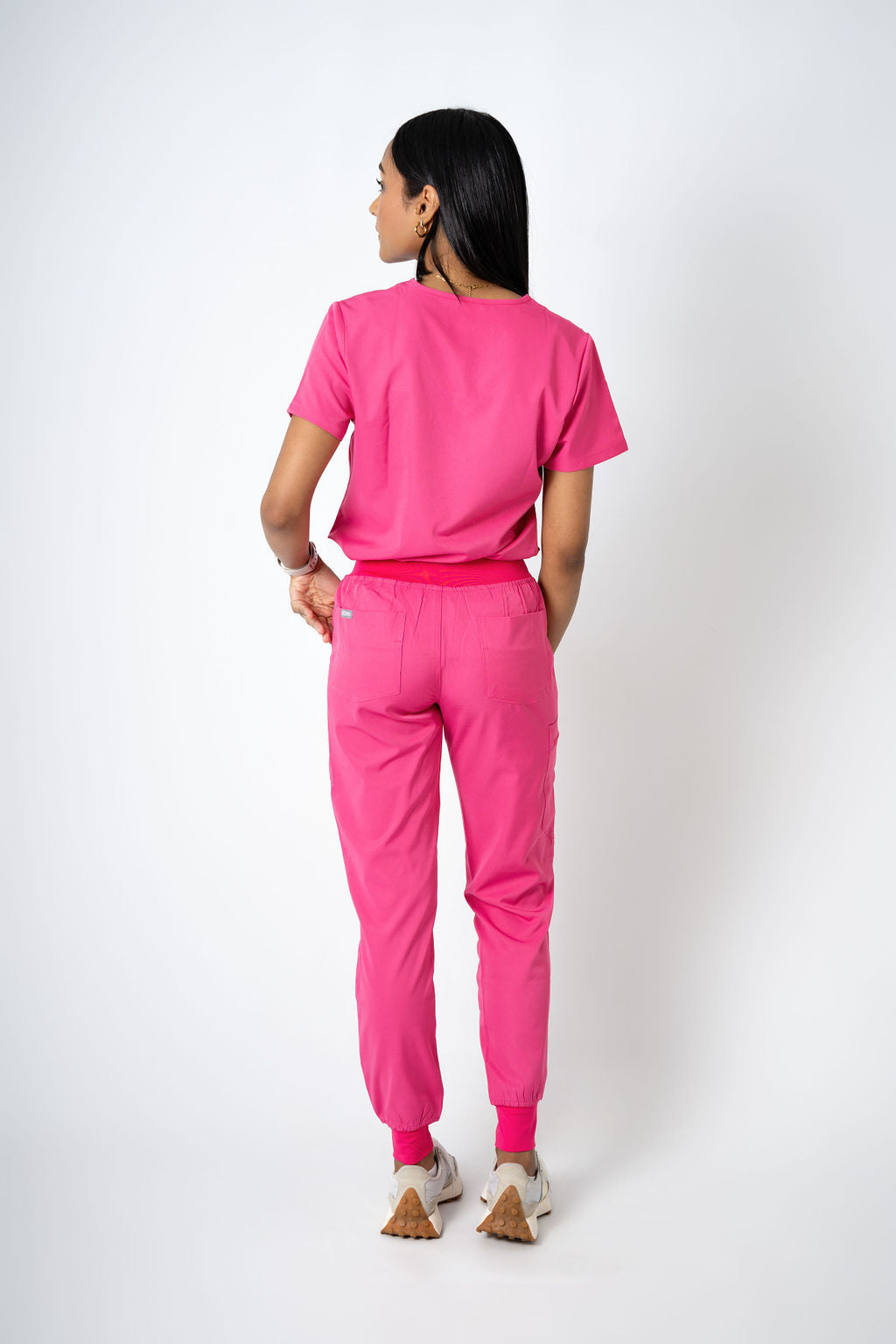 Fuschia EARTHx Ella Three-Pocket Scrub Top and Eva Jogger Set