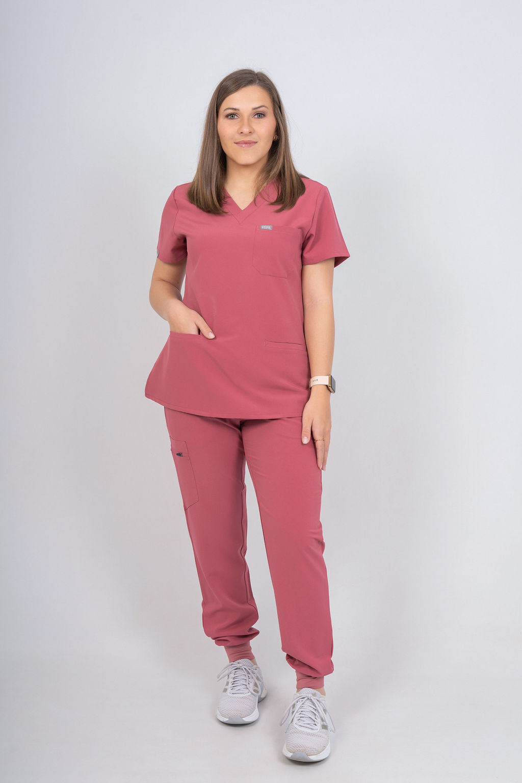 Mauvewood Amara Three-Pocket Scrub Top and Lara Jogger Set