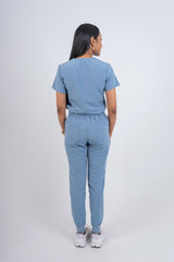 Steel Blue Amara Three-Pocket Scrub Top and Lara Jogger Set