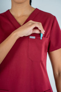 Amara Three-Pocket Scrub Top and Lara Jogger Set - Maroon