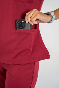 Amara Three-Pocket Scrub Top and Lara Jogger Set - Maroon