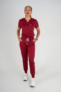 Amara Three-Pocket Scrub Top and Lara Jogger Set - Maroon