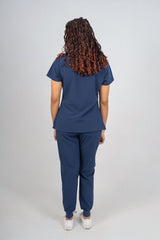 Navy Amara Three-Pocket Scrub Top and Lara Jogger Set