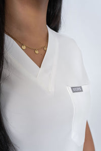 Arctic White Amara Three-Pocket Scrub Top and Lara Jogger Set
