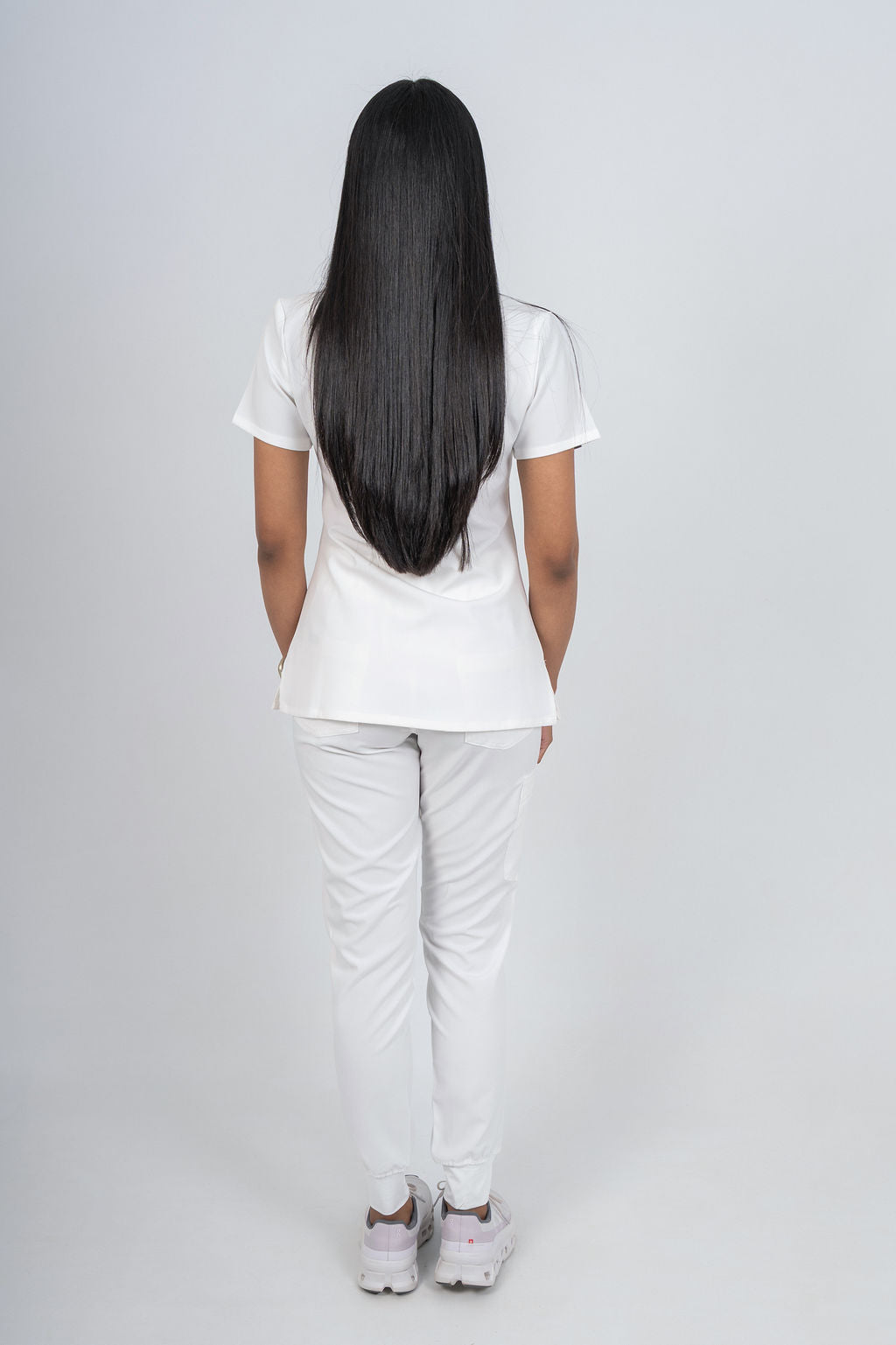Arctic White Amara Three-Pocket Scrub Top and Lara Jogger Set