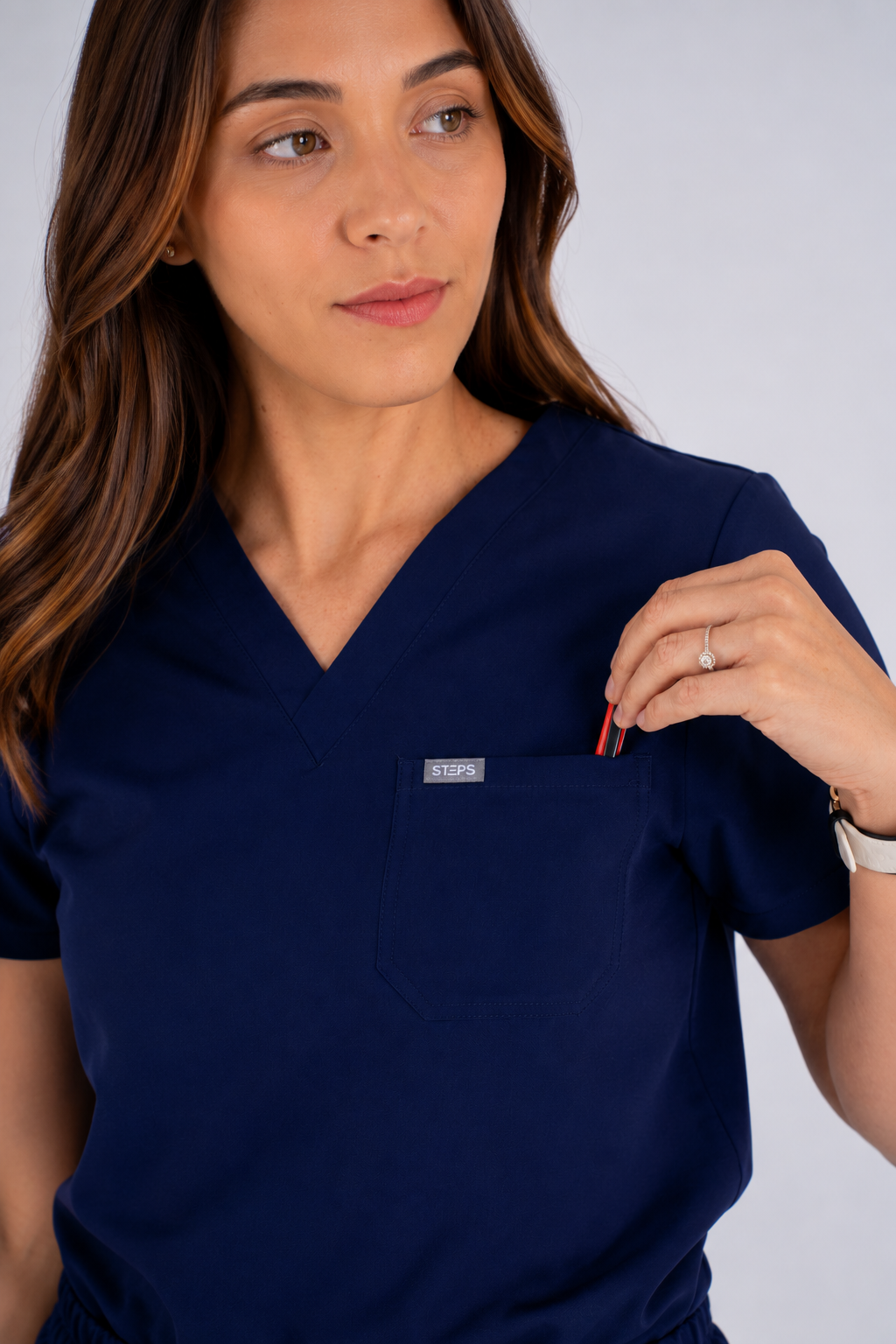 Essential Jane One-Pocket Scrub Top - Navy