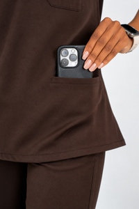 Amara Three-Pocket Scrub Top and Lara Jogger Set - Espresso