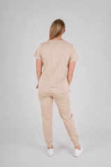 Amara Three-Pocket Scrub Top and Lara Jogger Set - Latte