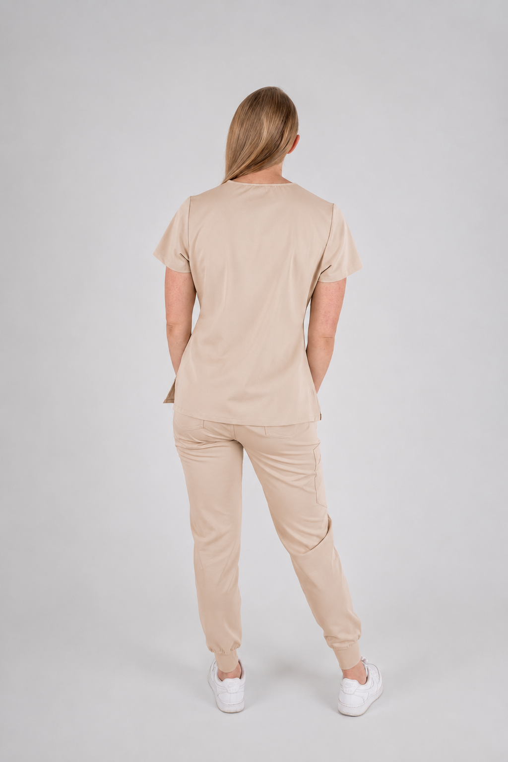 Amara Three-Pocket Scrub Top and Lara Jogger Set - Latte
