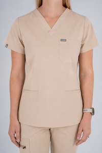 Amara Three-Pocket Scrub Top and Lara Jogger Set - Latte