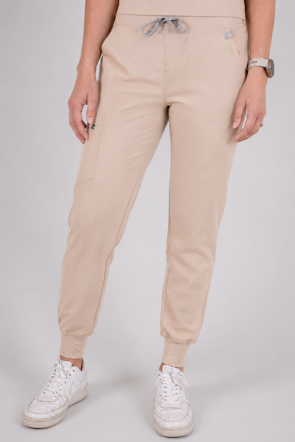 Amara Three-Pocket Scrub Top and Lara Jogger Set - Latte