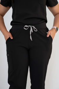 Coal Black Ella Three-Pocket Scrub Top and Eva Jogger Set
