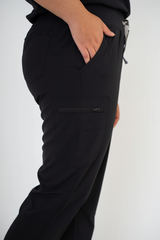 Coal Black Ella Three-Pocket Scrub Top and Eva Jogger Set