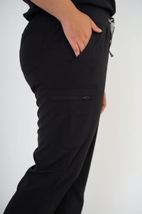 Coal Black Ella Three-Pocket Scrub Top and Eva Jogger Set